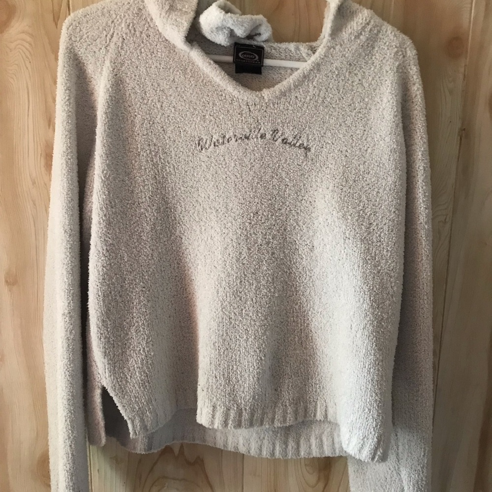 very fluffy white sweater/shirt